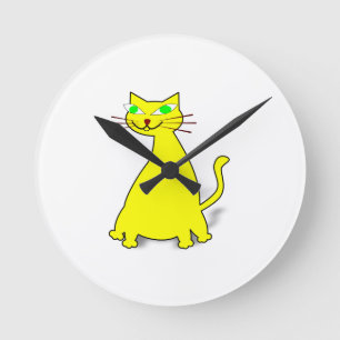 Yellow Fat Cat Round Clock