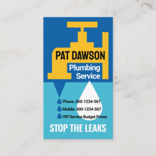 Yellow Faucet Leaking Water Business Card