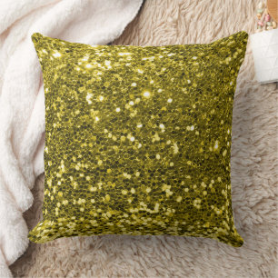 Yellow Faux Sequin Glitter Throw Pillow