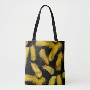 Yellow feathers pattern tote bag