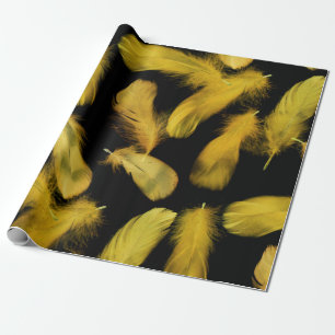 Yellow feathers pattern wrapping paper