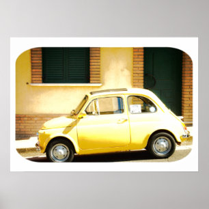Yellow Fiat 500, Cinquecento, in Italy Poster