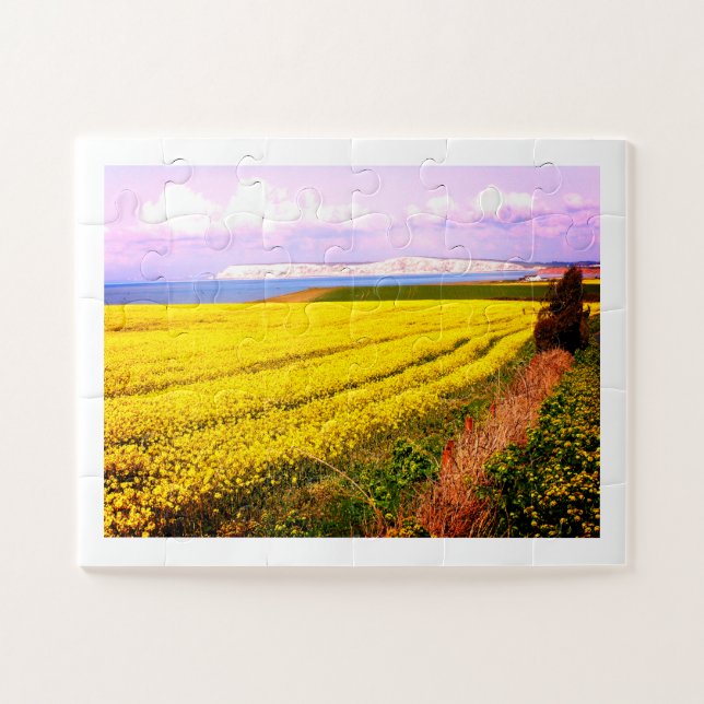 Yellow field and white cliffs on Isle of Wight Jigsaw Puzzle (Horizontal)