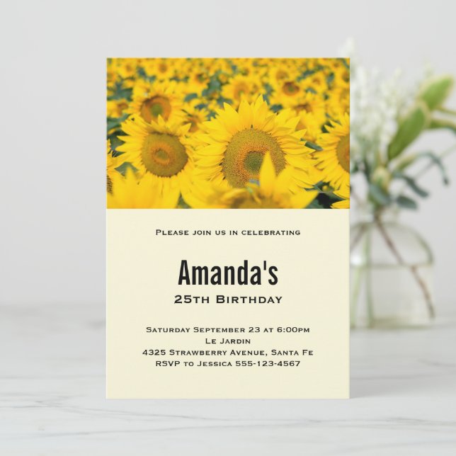 Yellow Field of Sunflowers Birthday Invitation (Standing Front)