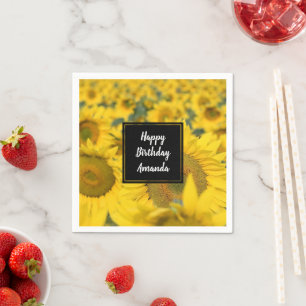 Yellow Field of Sunflowers Photograph Birthday Napkin