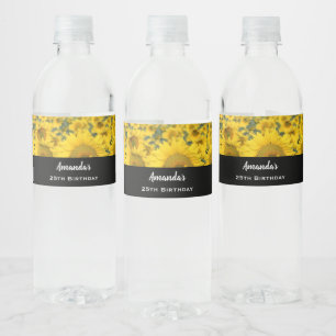 Yellow Field of Sunflowers Photograph Birthday Water Bottle Label