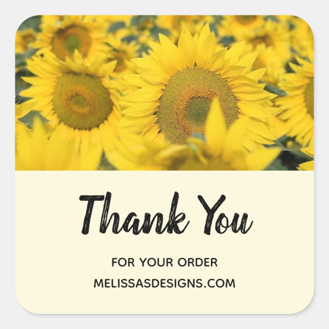 Yellow Field of Sunflowers Photograph Business Square Sticker (Front)