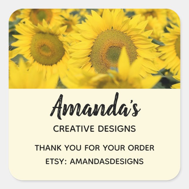 Yellow Field of Sunflowers Photograph Business Square Sticker (Front)