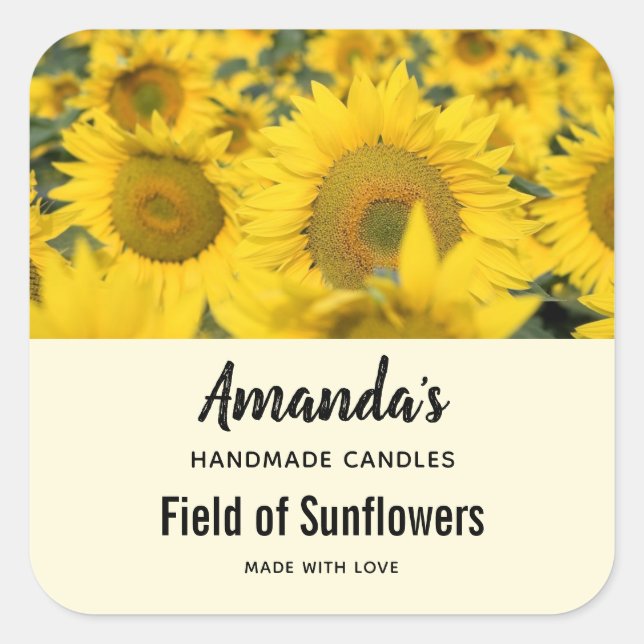 Yellow Field of Sunflowers Photograph Candle Square Sticker (Front)