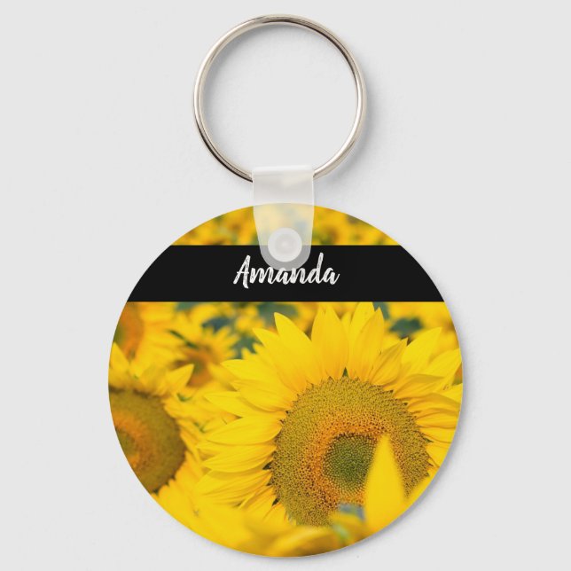 Yellow Field of Sunflowers Photograph Key Ring (Front)