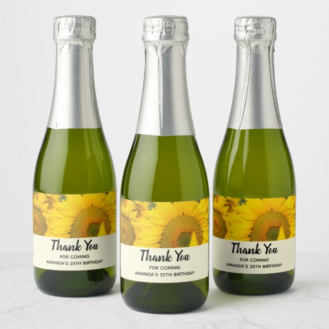 Yellow Field of Sunflowers Photograph Thank You Sparkling Wine Label (Bottles)