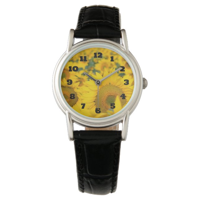 Yellow Field of Sunflowers Photograph Watch (Front)