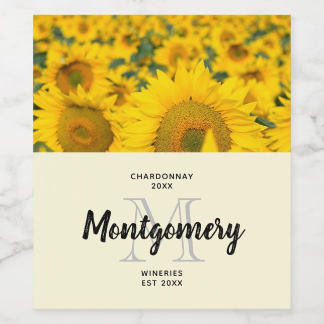 Yellow Field of Sunflowers Photograph Wine Making Wine Label (Single Label)