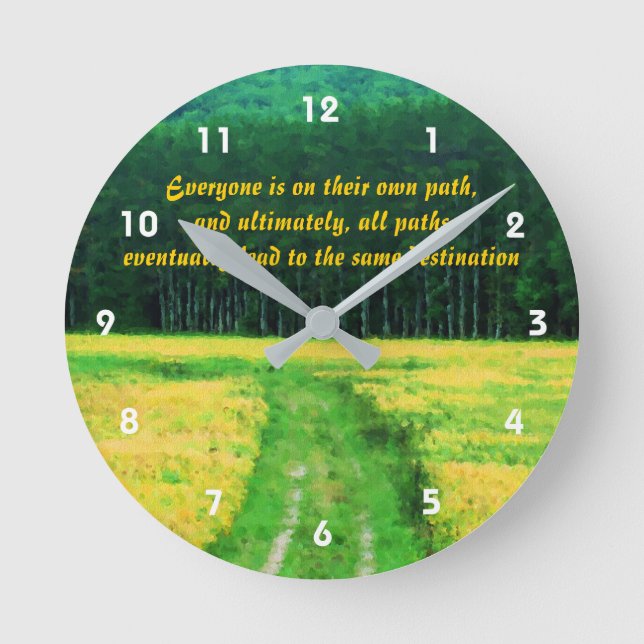 Yellow Field On The Path Inspirational Quote  Round Clock (Front)