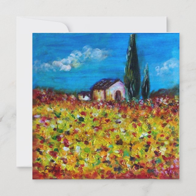 YELLOW FIELD , red green violet white Invitation (Front)