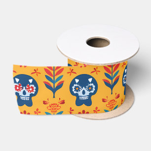 Yellow Fiesta Calaveras Satin Ribbon