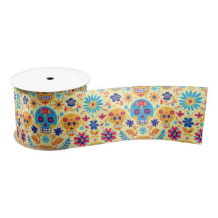 Yellow Fiesta Calaveras Satin Ribbon