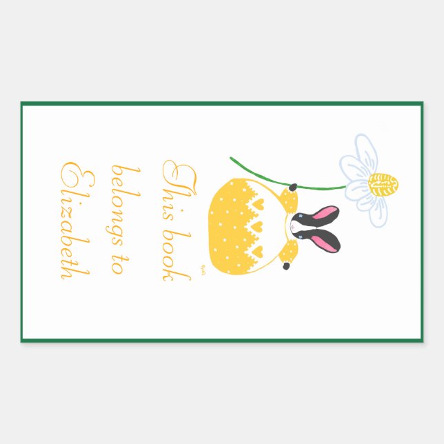 Yellow Fifi daisy bunny bookplate Rectangular Sticker (Front)