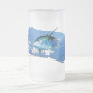 Yellow fin tuna frosted beer glass. frosted glass beer mug