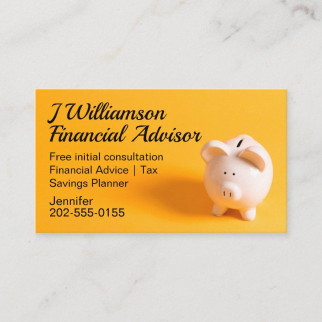 Yellow Financial Advisor Savings Accountant Business Card (Front)