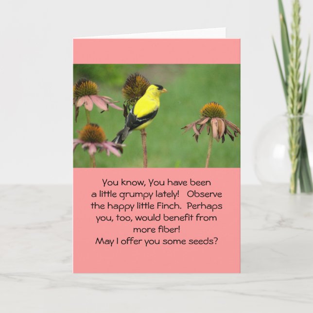 YELLOW FINCH ON CONEFLOWER/HUMOR/FRIENDSHIP CARD (Front)