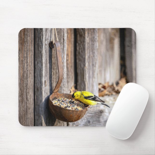 Yellow Finch on Rusty Ladle Mouse Mat (With Mouse)