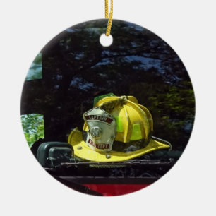Yellow Fire Captain's Helmet Ceramic Tree Decoration