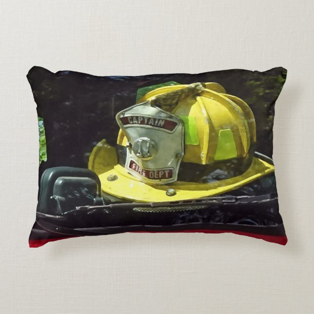 Yellow Fire Captain's Helmet Decorative Cushion (Front)