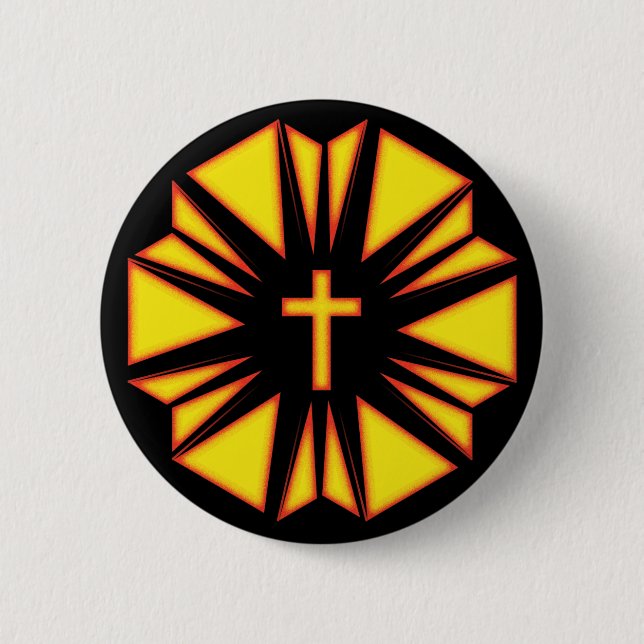 YELLOW FIRE CROSS 6 CM ROUND BADGE (Front)