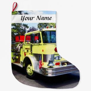 Yellow Fire Truck Large Christmas Stocking