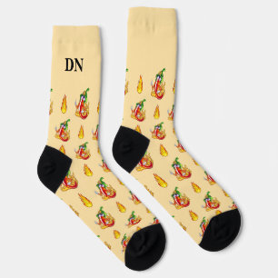 Yellow Firefighter Chilli Pattern Add Name Initial Socks