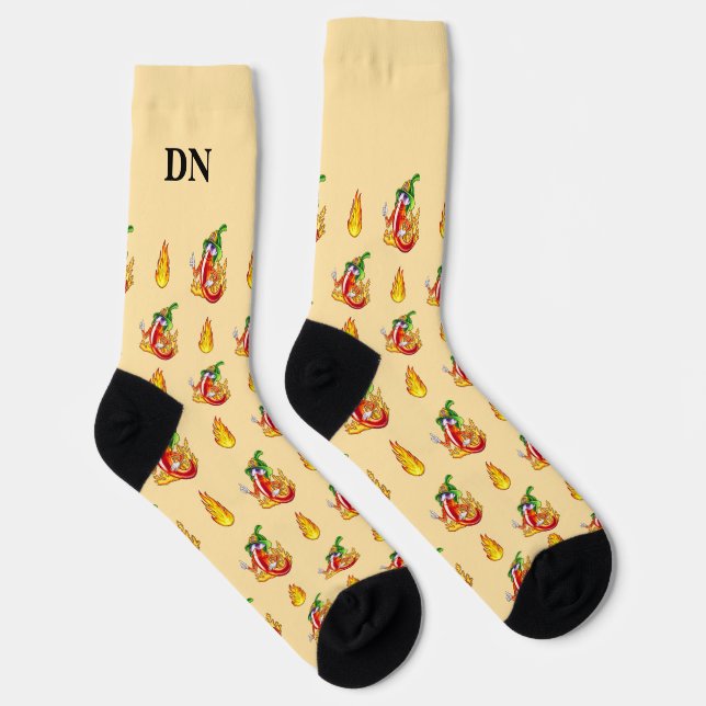 Yellow Firefighter Chilli Pattern Add Name Initial Socks (Right)