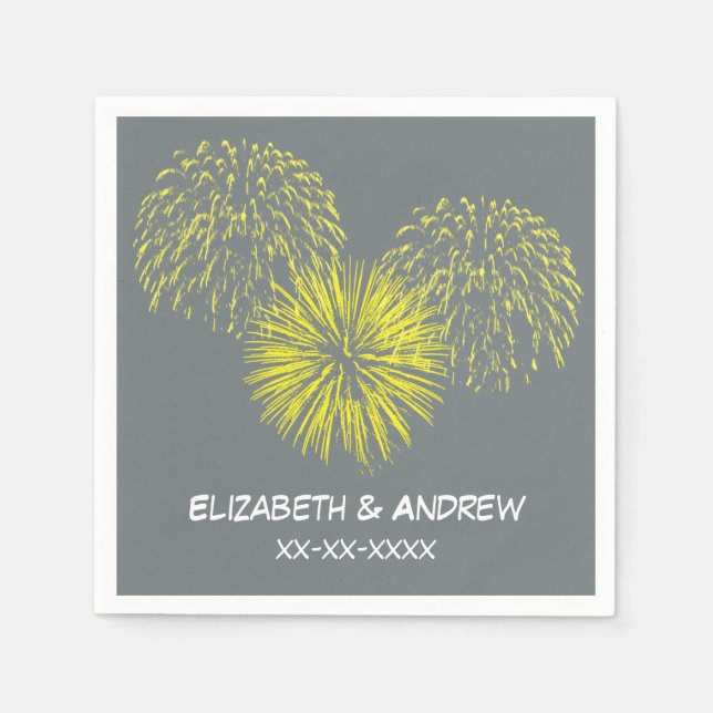 Yellow Fireworks, Charcoal BG, Name Monogram Napkin (Front)