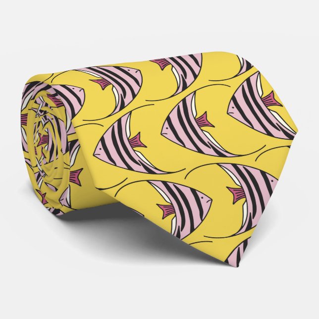 Yellow fish pattern tie (Rolled)