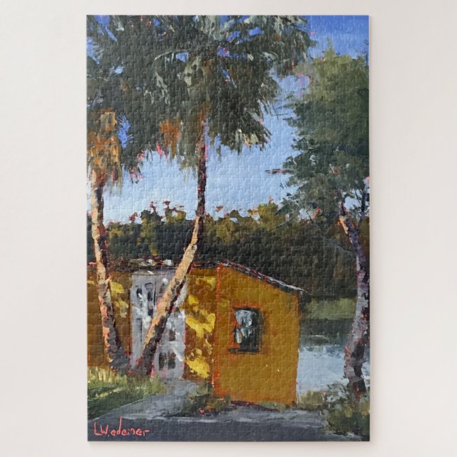 Yellow Fishing Shack Impressionistic Challenging Jigsaw Puzzle (Vertical)