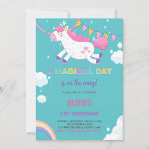 Yellow Flags Unicorn Birthday Invitations