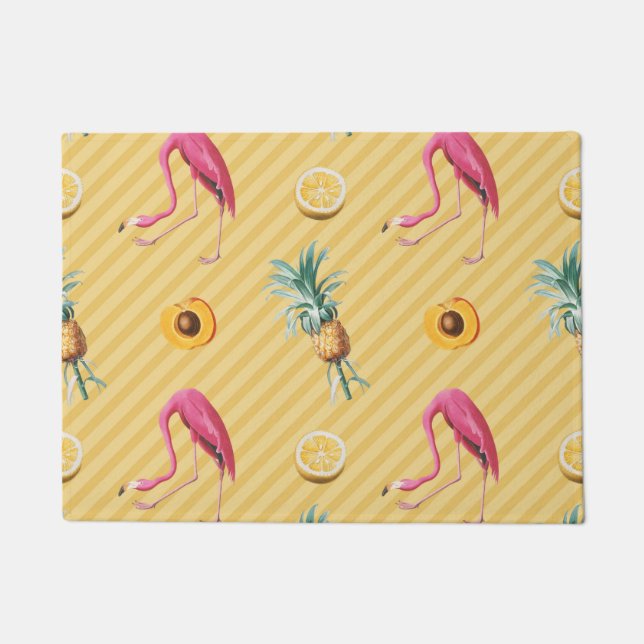Yellow Flamingo Mango Lemon Pattern Doormat (Front)