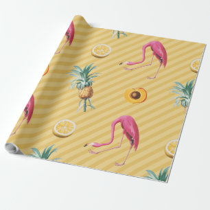 Yellow Flamingo Mango Lemon Pattern Wrapping Paper