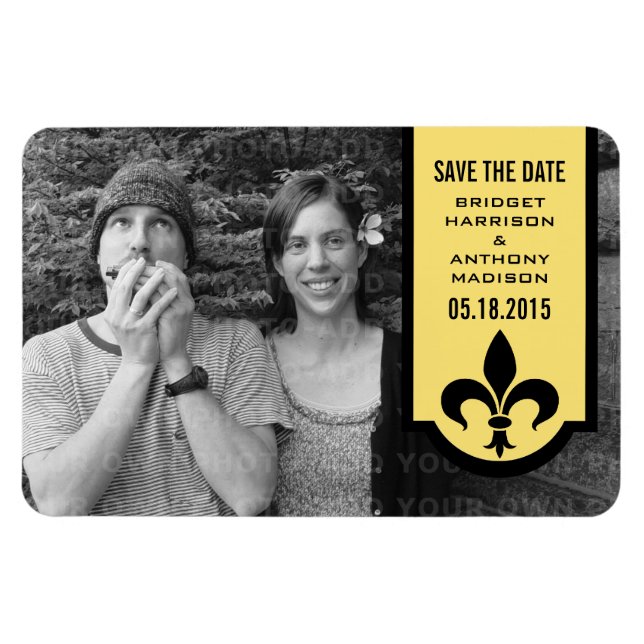 Yellow Fleur De Lis Banner Save the Date Magnet (Horizontal)