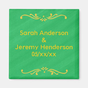 Yellow Fleur De Lis Border Green Save date Magnets