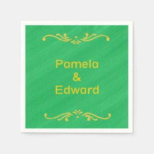 Yellow Fleur de lis on Green Personalised Napkins