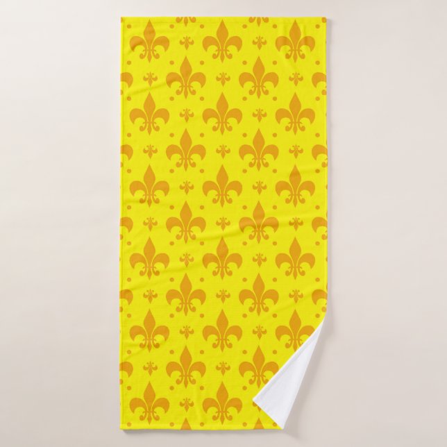 Yellow Fleur-de-lis Pattern Design  Bath Towel (Bath Towel)