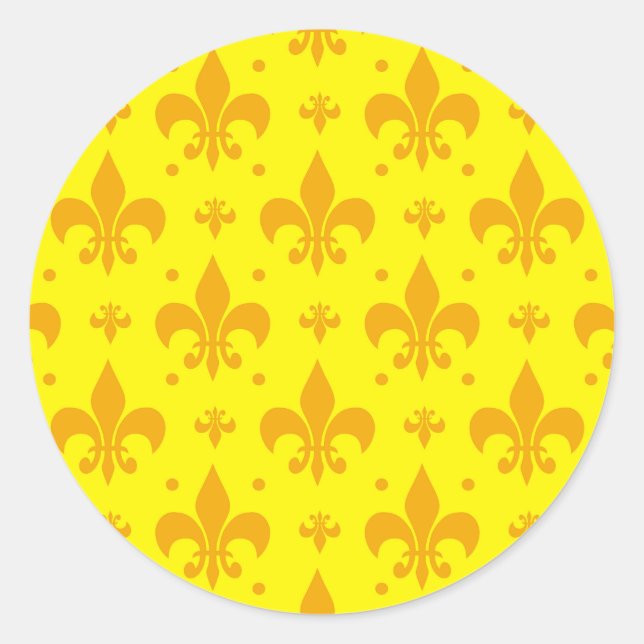 Yellow Fleur-de-lis Pattern Design  Classic Round Sticker (Front)