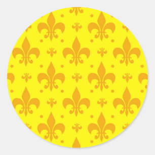 Yellow Fleur-de-lis Pattern Design  Classic Round Sticker