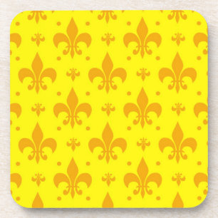 Yellow Fleur-de-lis Pattern Design Coaster