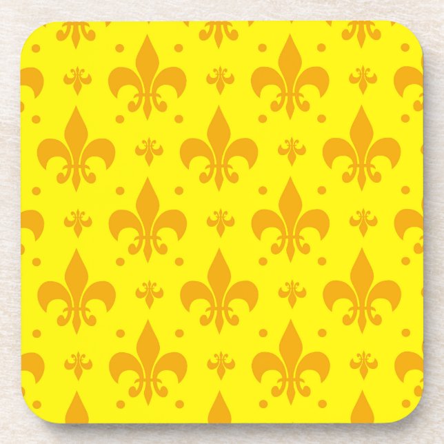 Yellow Fleur-de-lis Pattern Design  Coaster (Front)