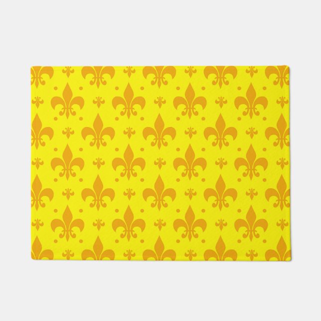 Yellow Fleur-de-lis Pattern Design  Doormat (Front)