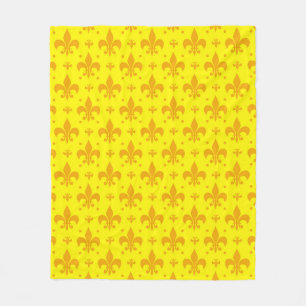 Yellow Fleur-de-lis Pattern Design Fleece Blanket