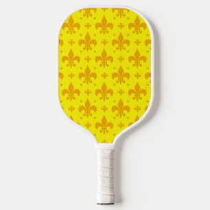 Yellow Fleur-de-lis Pattern Design Pickleball Paddle