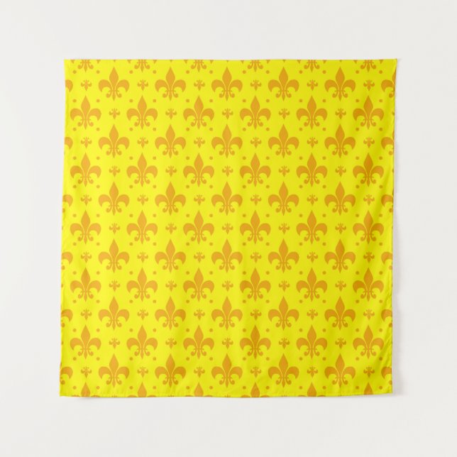 Yellow Fleur-de-lis Pattern Design  Tapestry (Front)